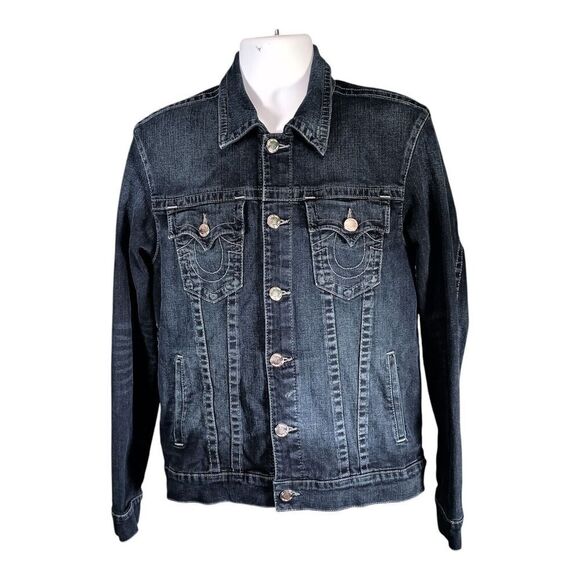 True Religion Trucker Denim Jeans Jacket Blue Men's Large - Picture 1 of 8